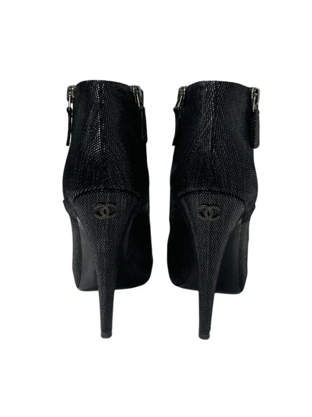 Chanel Boots Short Shoes Leather Black Coco Mark Metallic - Picture 5 of 9